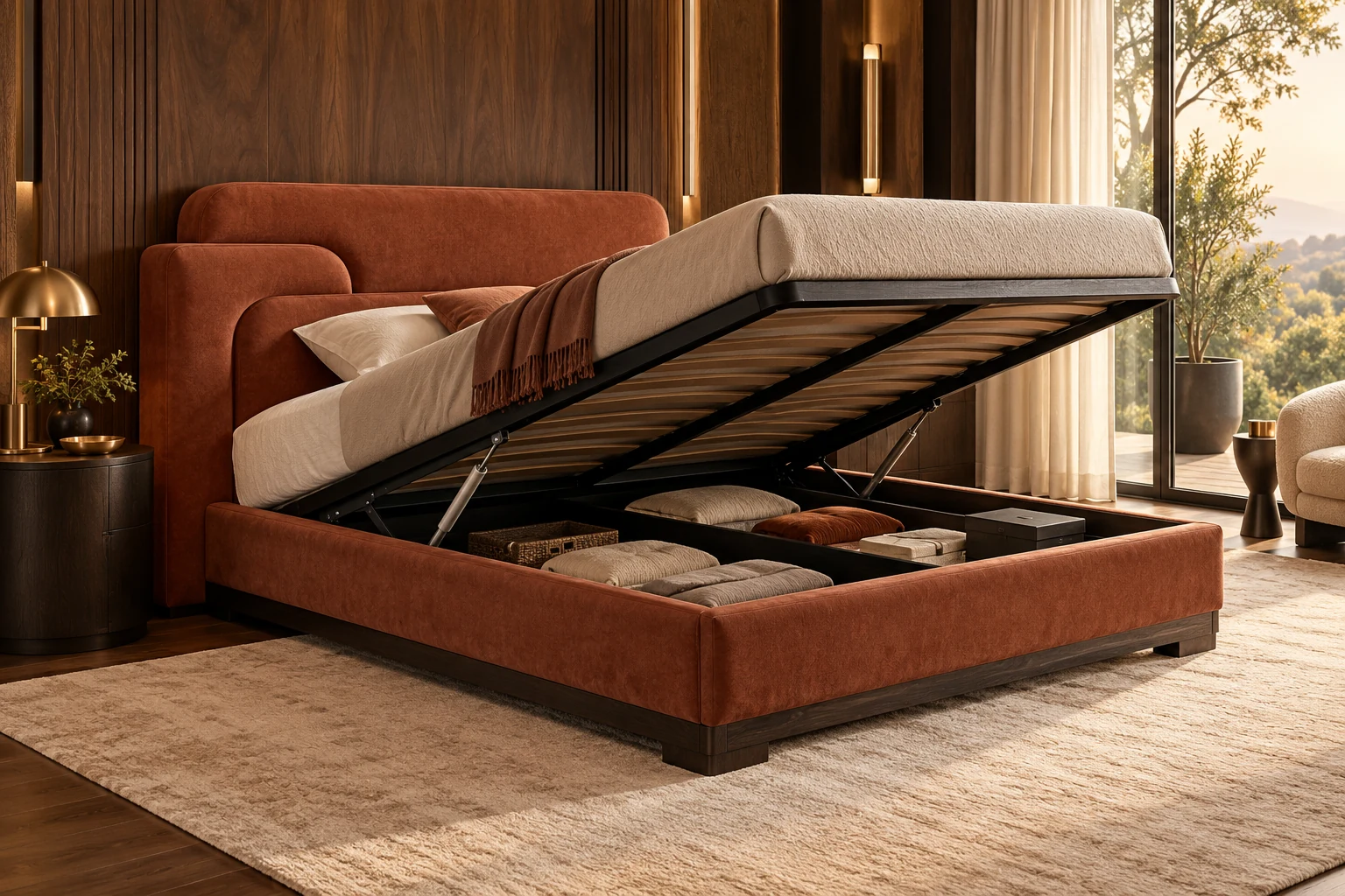Hydraulic Storage Bed design inspiration 10 in a warm interior