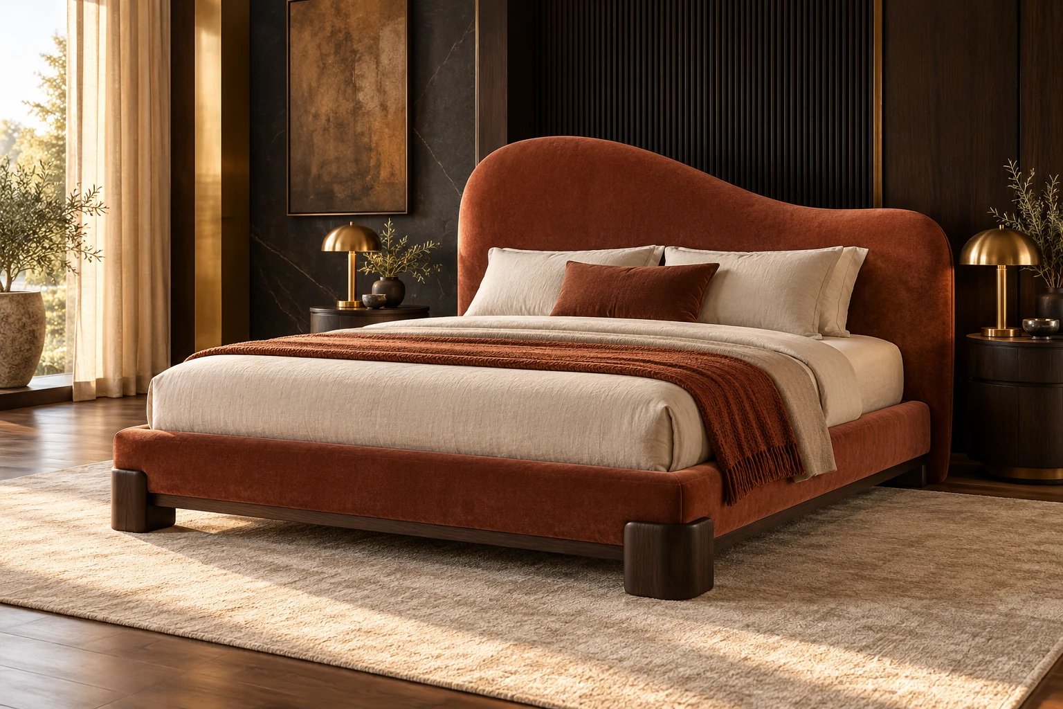Queen Size Bed design inspiration 10 in a warm interior