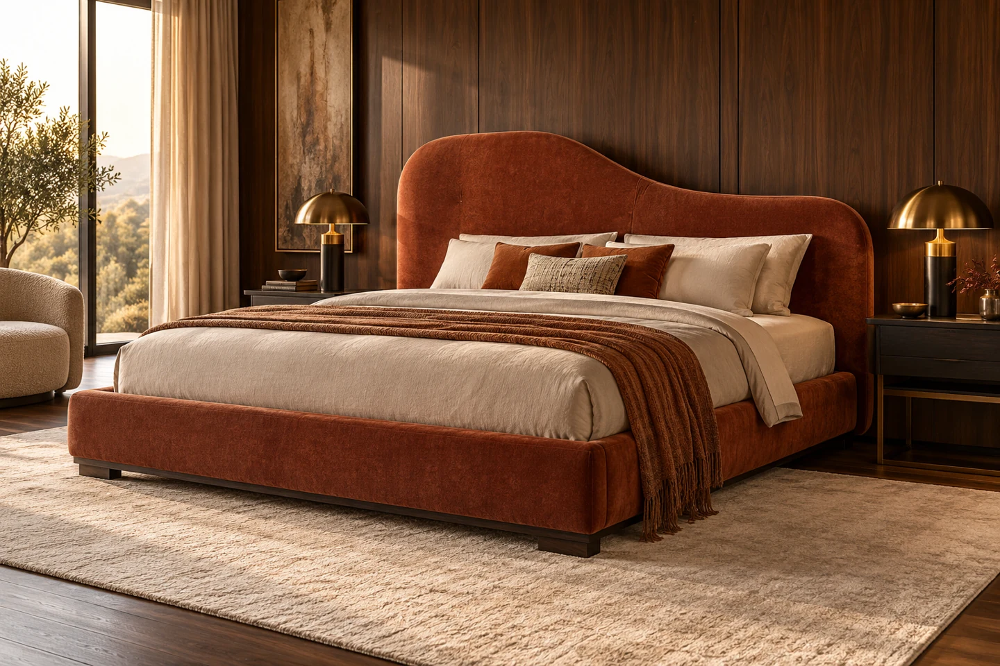 Upholstered Bed design inspiration 10 in a warm interior