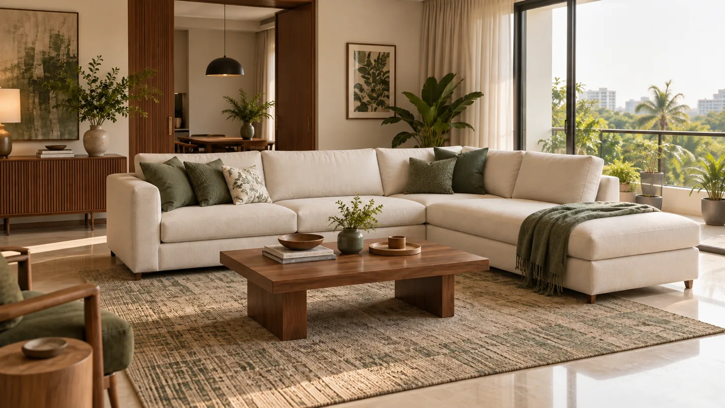 Ivory L-shape sofa design inspiration